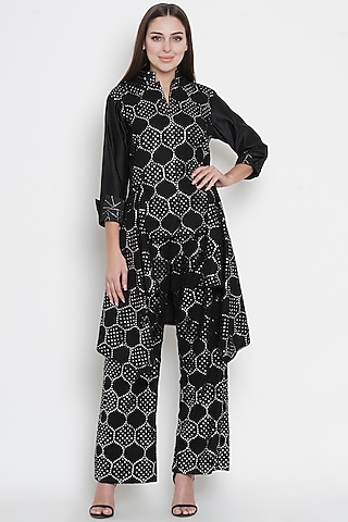 Black Mirror Embroidered Palazzo Pants by Twenty Nine