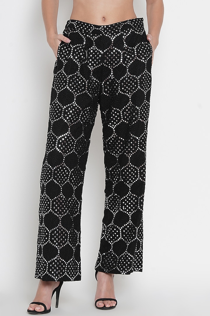 Black Mirror Embroidered Palazzo Pants by Twenty Nine at Pernia's Pop Up Shop