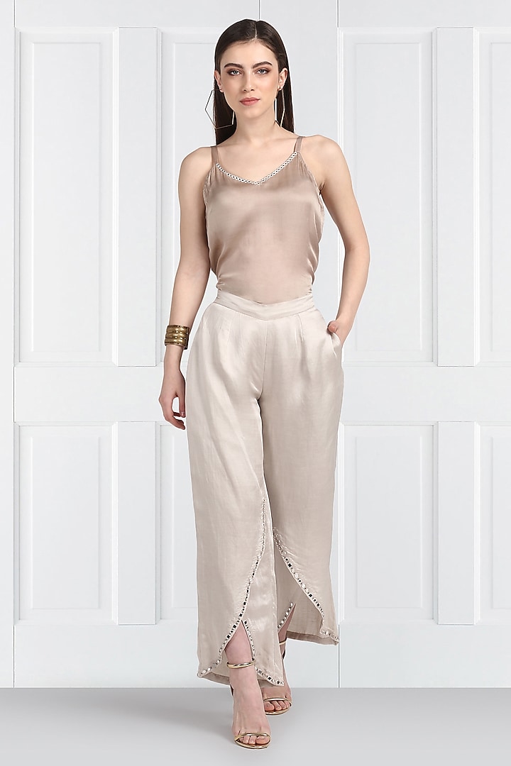 Nude Embroidered Flared Palazzo Pants Design by Twenty Nine at Pernia's Pop  Up Shop 2024