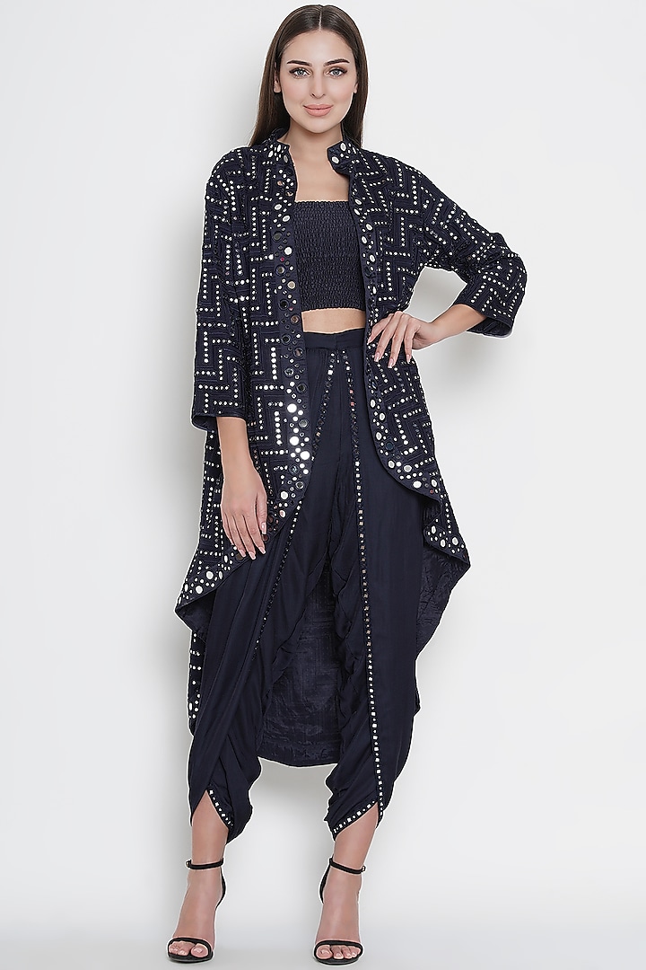 Blue Embroidered Dhoti Pants by Twenty Nine at Pernia's Pop Up Shop