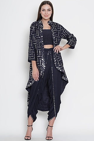 Blue Embroidered Dhoti Pants by Twenty Nine