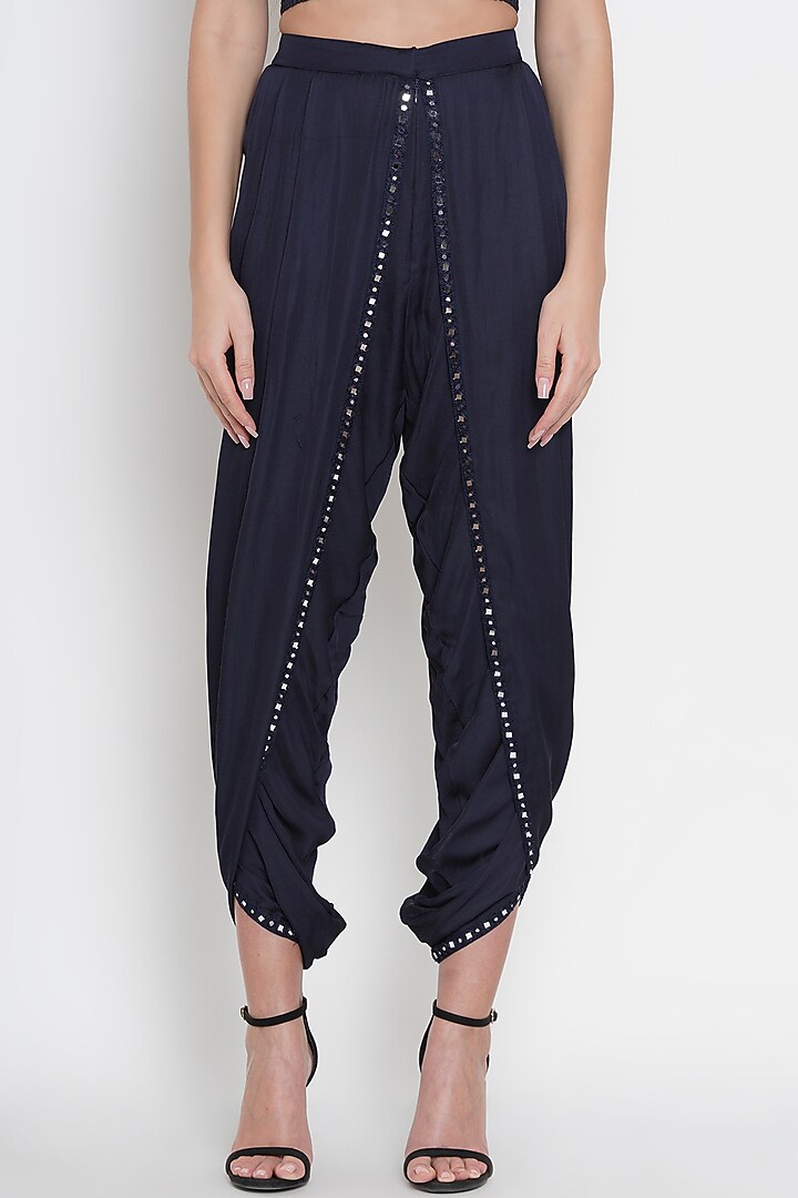 Blue Embroidered Dhoti Pants by Twenty Nine at Pernia's Pop Up Shop