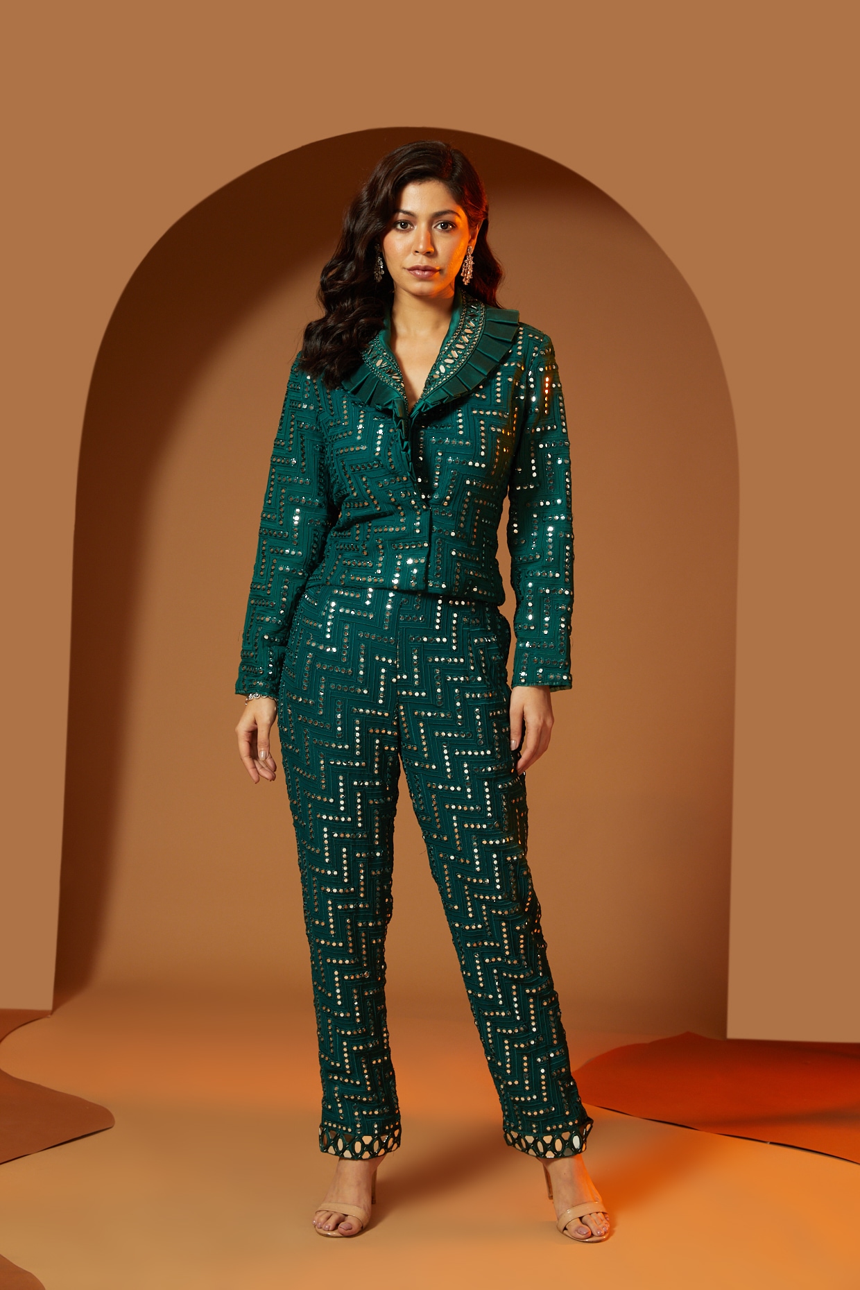 Emerald Green Georgette Jacket by Twenty Nine at Pernia's Pop Up