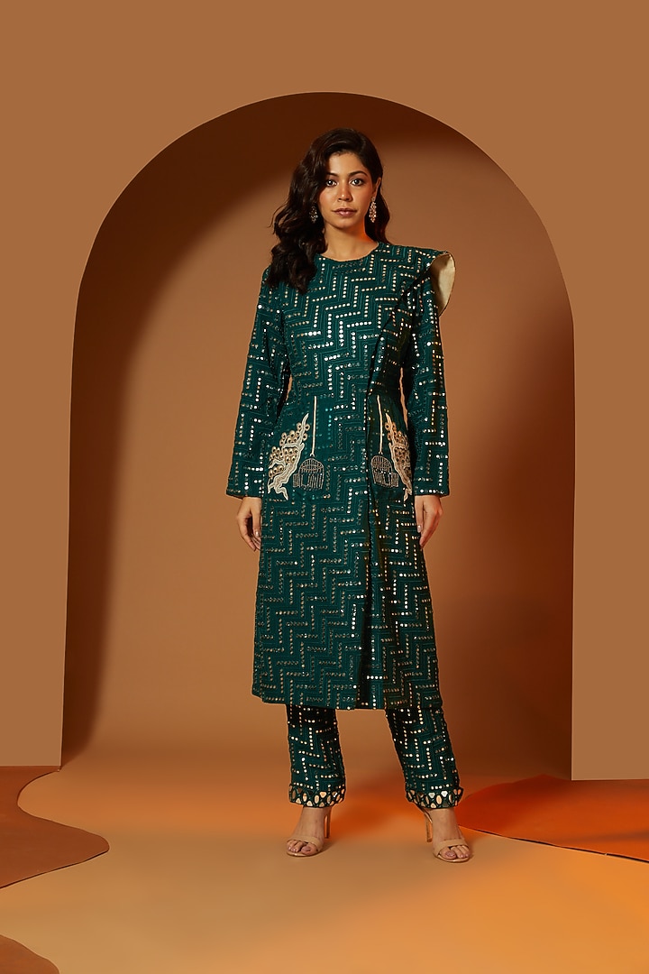 Emerald Green Georgette Jacket by Twenty Nine at Pernia's Pop Up Shop