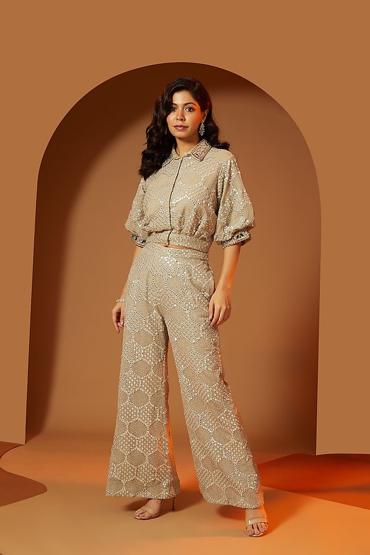 Beige Georgette Pants by Twenty Nine