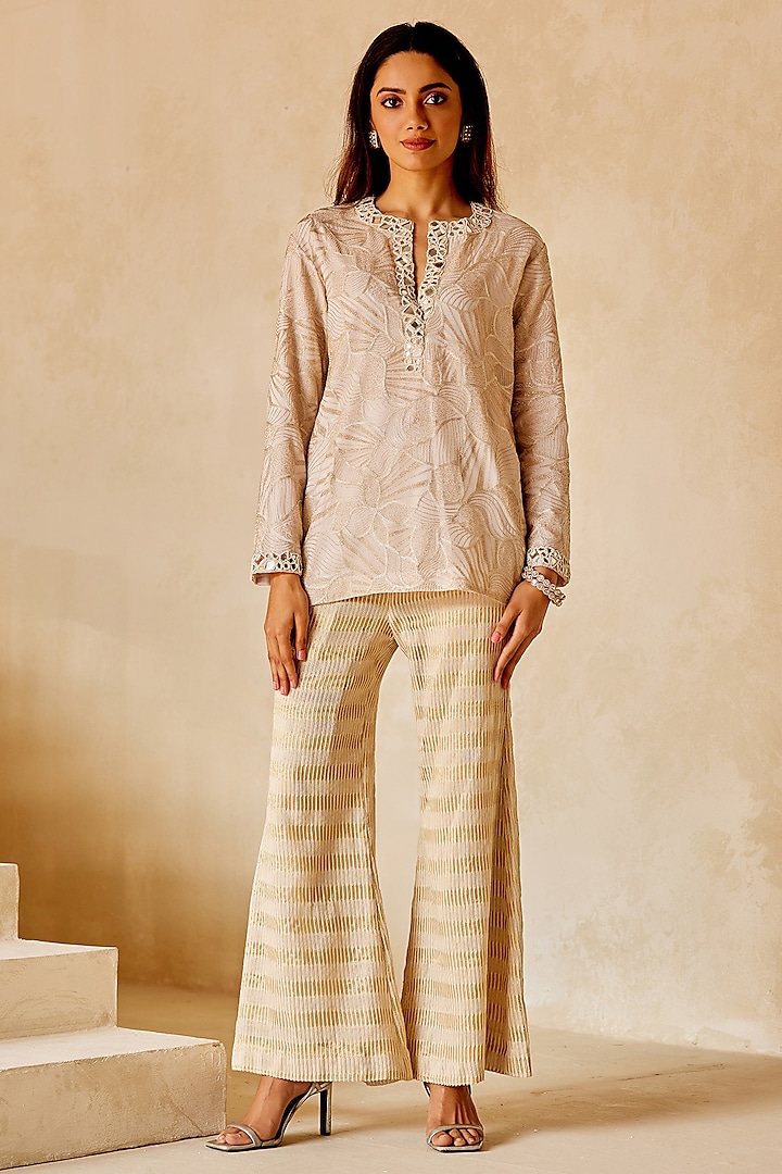 Beige Georgette Bead Work Tunic Set by Twenty Nine at Pernia's Pop Up Shop