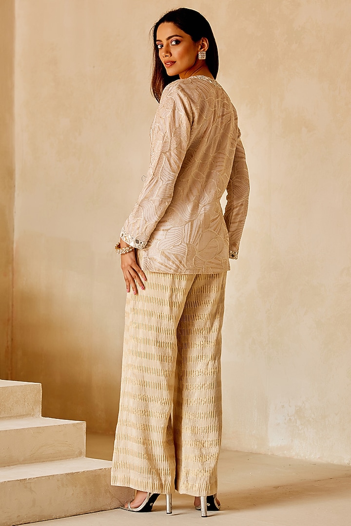Beige Georgette Bead Work Tunic Set by Twenty Nine at Pernia's Pop Up Shop