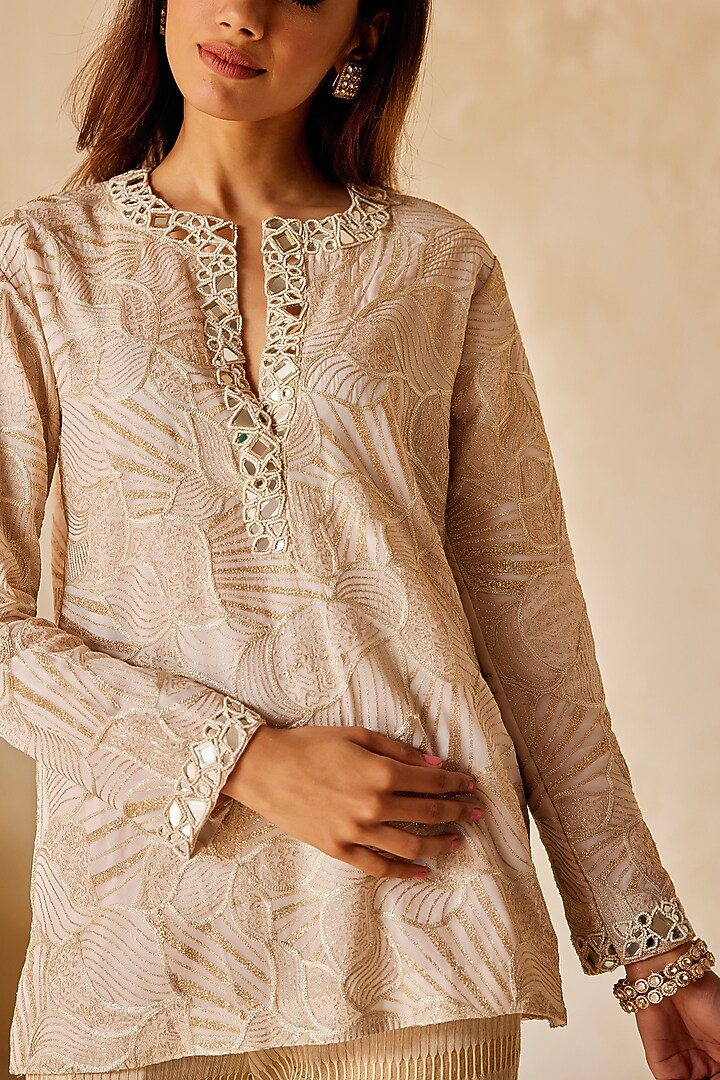 Beige Georgette Bead Work Tunic Set by Twenty Nine at Pernia's Pop Up Shop