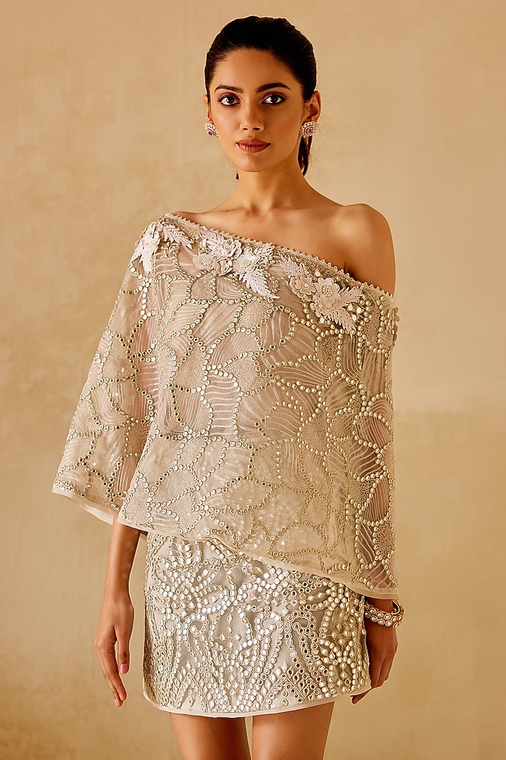 Silver Net Mirror Embellished Skirt Set by Twenty Nine at Pernia's Pop Up Shop