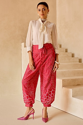Pink Gajji Silk Dhoti Set by Twenty Nine
