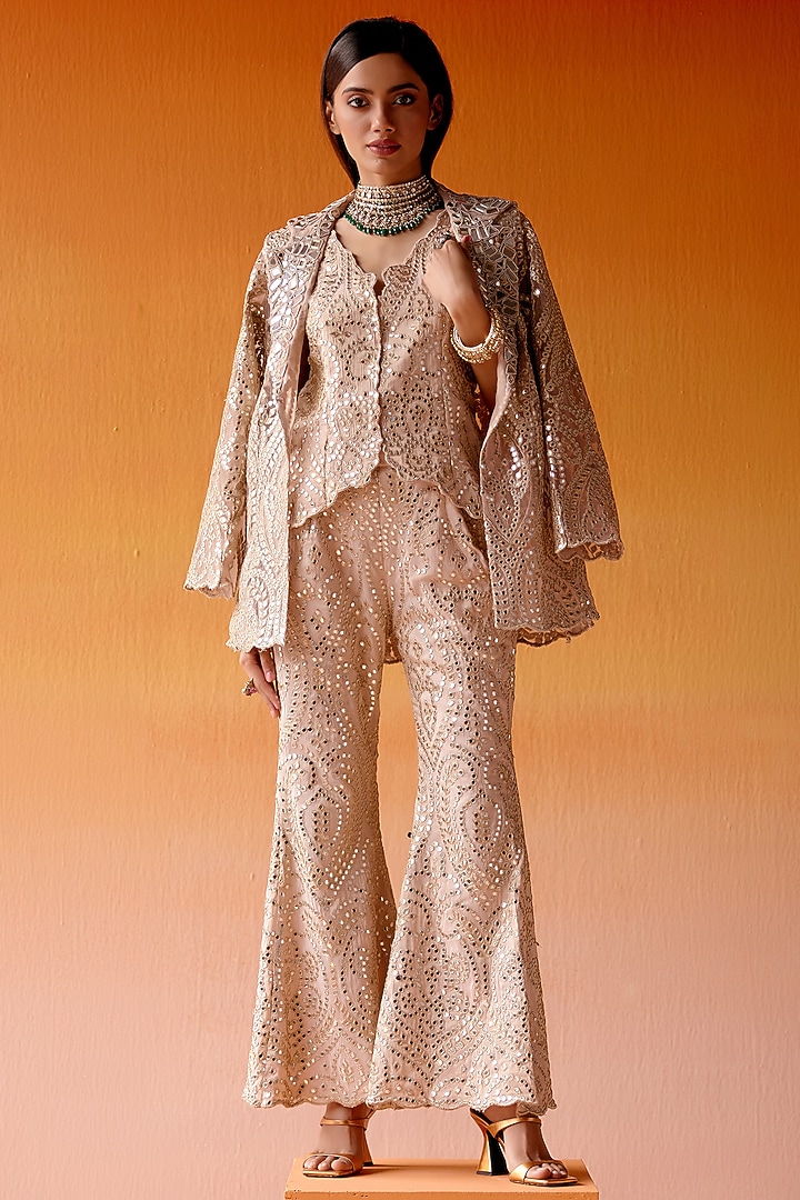 Blush Pink Tissue Mirror Work Jacket by Twenty Nine at Pernia's Pop Up Shop