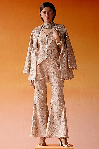 Blush Pink Tissue Mirror Work Jacket by Twenty Nine