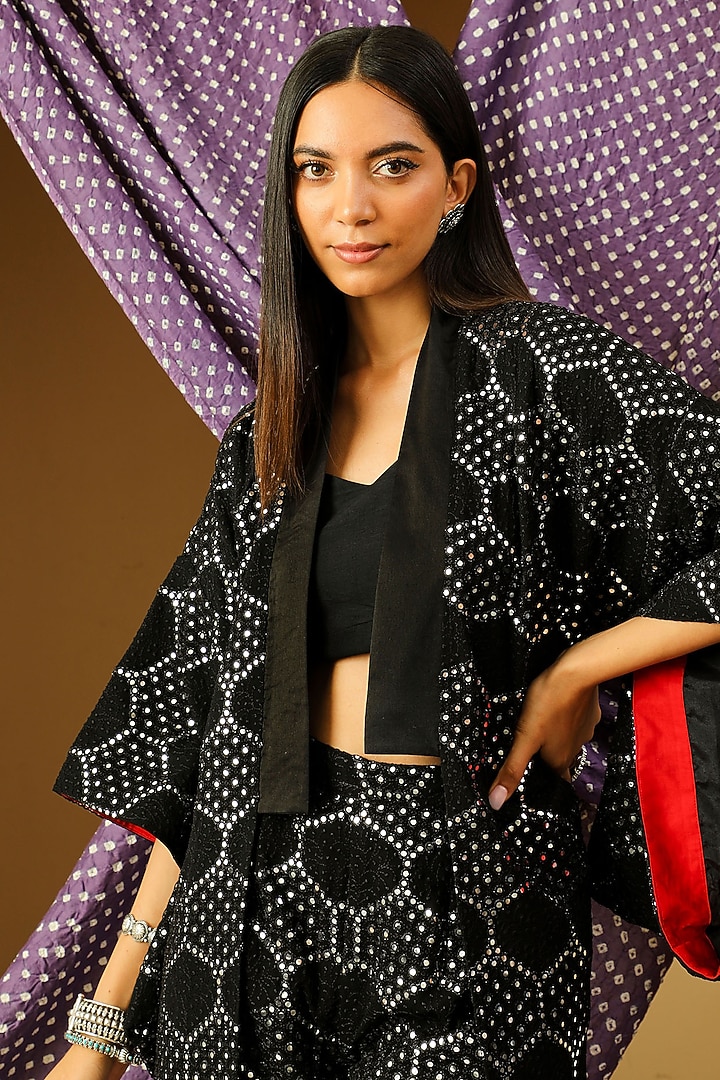 Black Jacket Set With Mirror Work by Twenty Nine at Pernia's Pop Up Shop