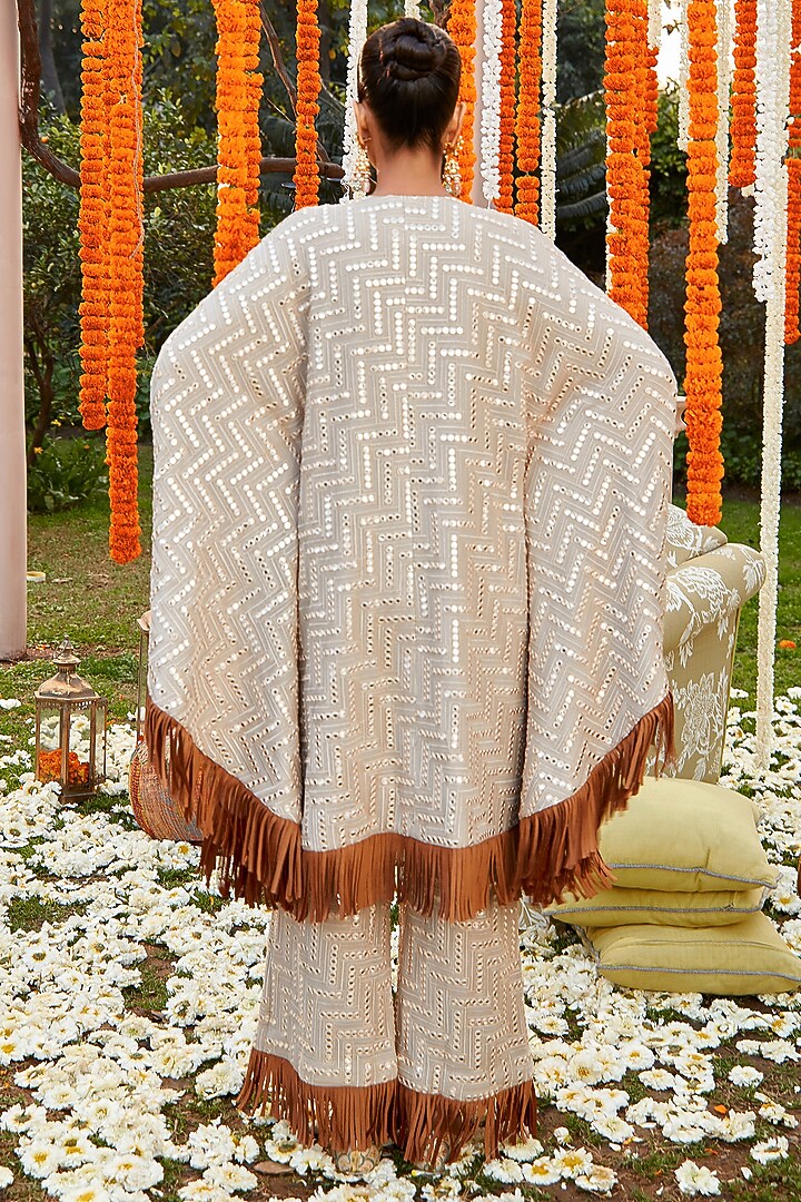Taupe Embroidered Bell-Bottom Pant Set by Twenty Nine at Pernia's Pop Up Shop