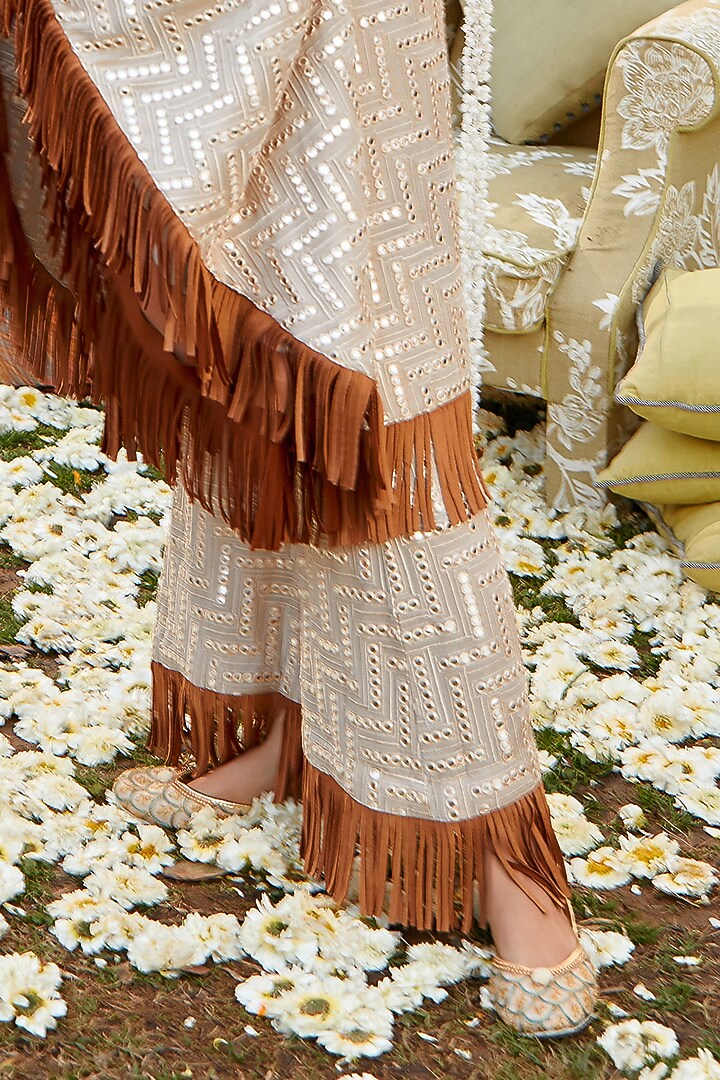 Taupe Embroidered Bell-Bottom Pant Set by Twenty Nine at Pernia's Pop Up Shop