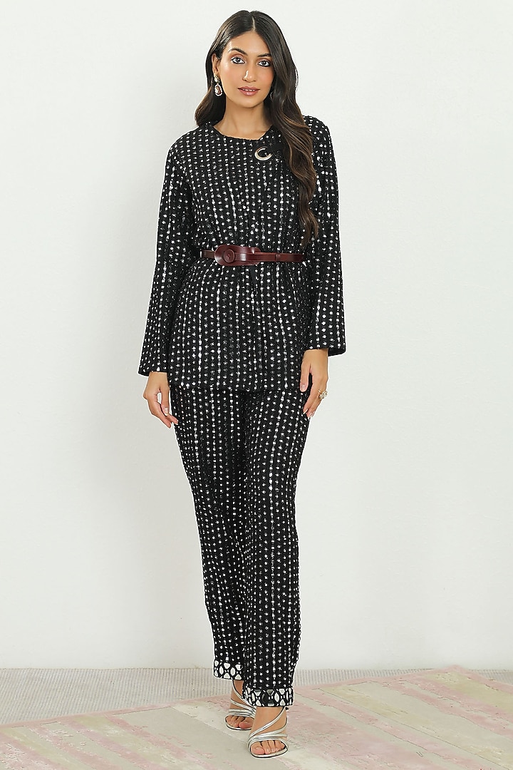 Black Embroidered Eyelet Straight Jacket by Twenty Nine