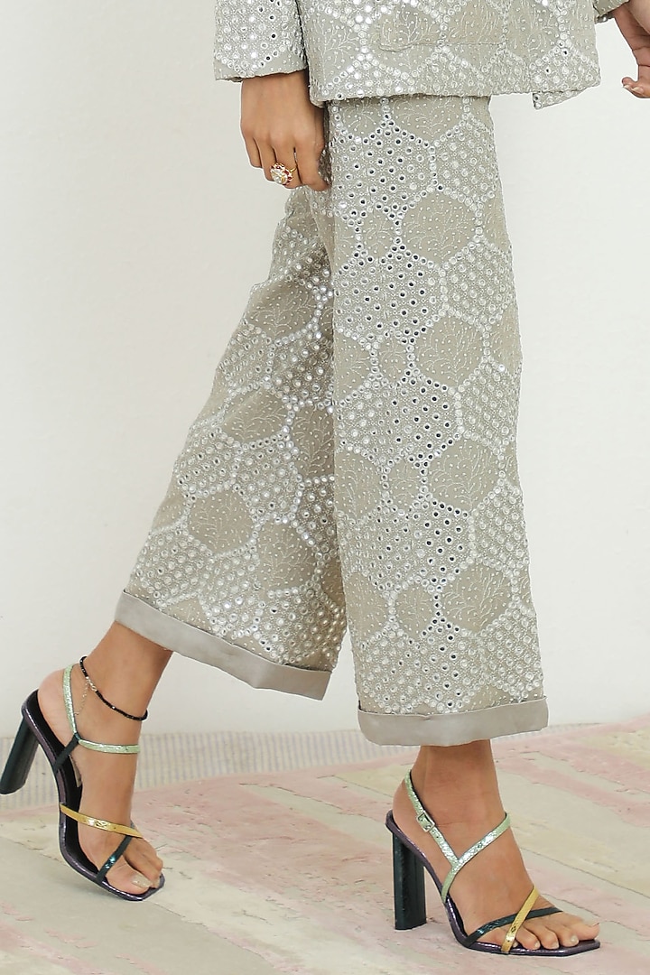 Grey Mirror Work Pants by Twenty Nine at Pernia's Pop Up Shop
