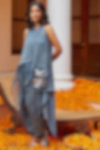 Blue Bandhani Silk Dhoti by Twenty Nine at Pernia's Pop Up Shop