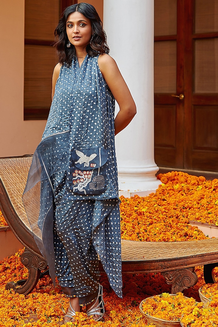 Blue Bandhani Silk Dhoti by Twenty Nine at Pernia's Pop Up Shop