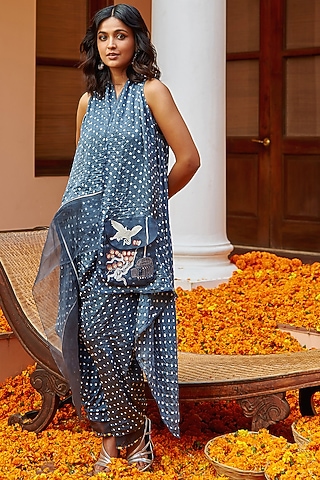 Blue Bandhani Silk Dhoti by Twenty Nine