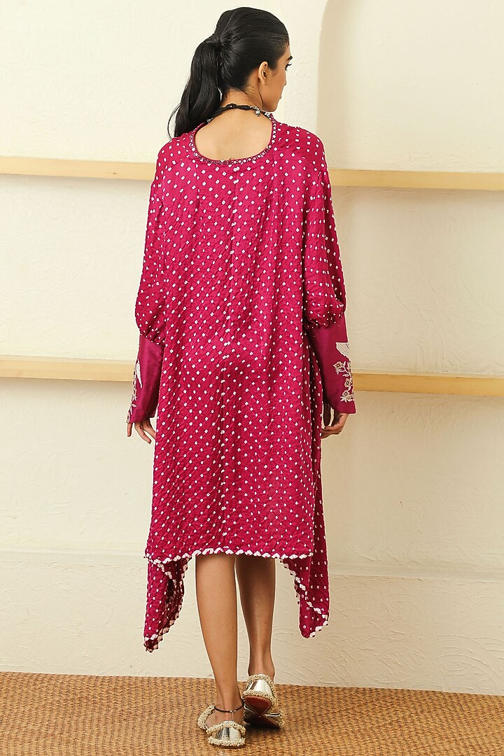 Pink Bandhani Silk Asymmetrical Tunic by Twenty Nine at Pernia's Pop Up Shop