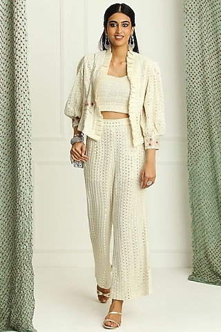 White Georgette Palazzo Pants by Twenty Nine