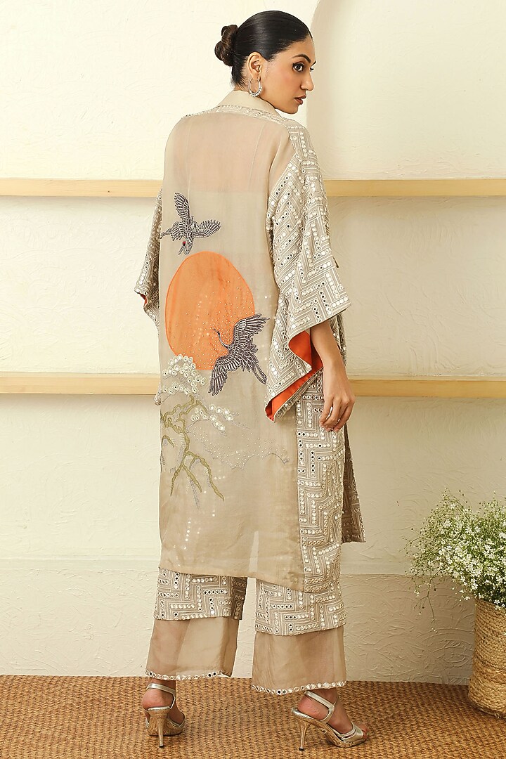 Beige Jacket Set With Mirror Work by Twenty Nine at Pernia's Pop Up Shop