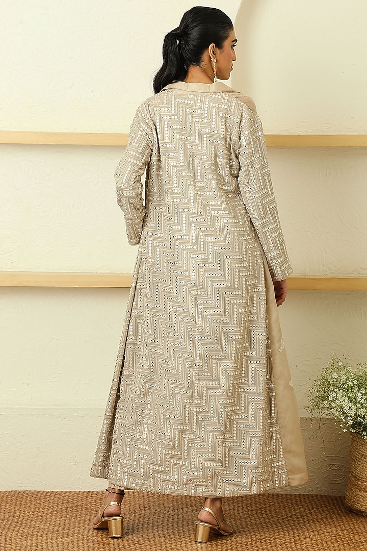 Beige Jacket Set With Mirror Work by Twenty Nine at Pernia's Pop Up Shop