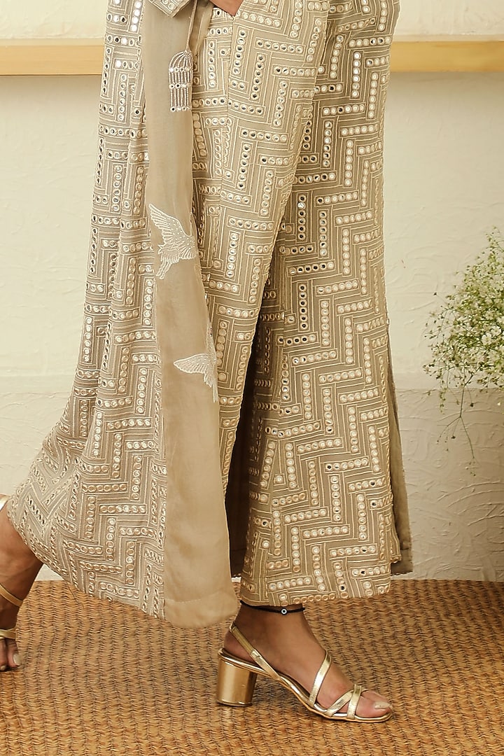 Beige Jacket Set With Mirror Work by Twenty Nine at Pernia's Pop Up Shop