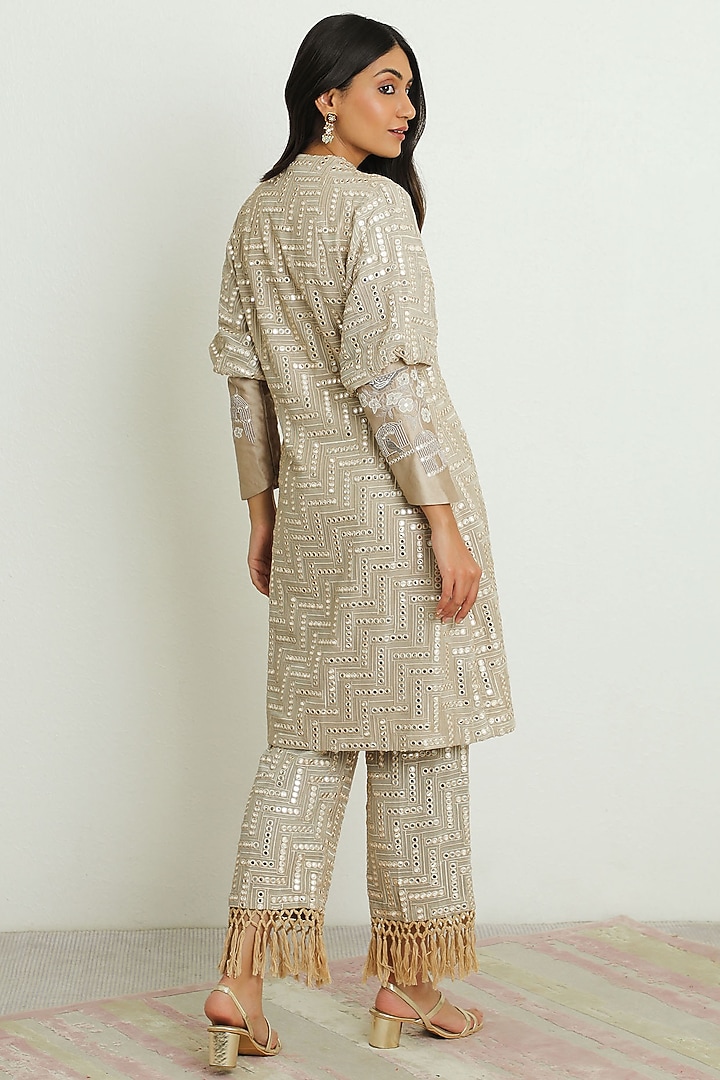 Beige Mirror Work Jacket Set by Twenty Nine at Pernia's Pop Up Shop
