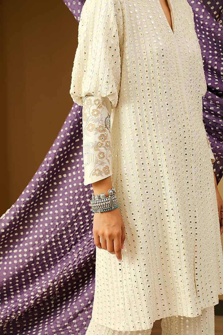 Ivory Mirror Work Jacket Set by Twenty Nine at Pernia's Pop Up Shop