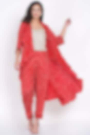 Red Gajji Silk Overlay Jacket by Twenty Nine