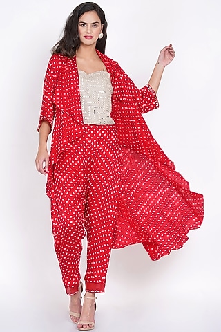 Red Layered Dhoti Pants by Twenty Nine