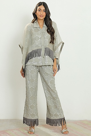 Grey Embroidered Bell-Bottom Pants by Twenty Nine