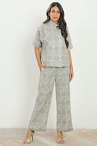 Grey Embroidered Turnover Pants by Twenty Nine