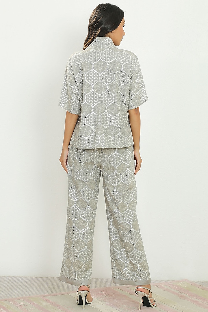 Grey Embroidered Turnover Pants by Twenty Nine at Pernia's Pop Up Shop