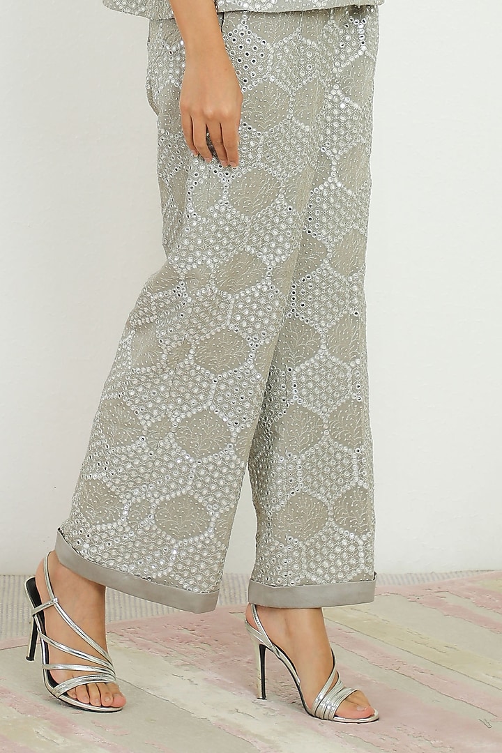 Grey Embroidered Turnover Pants by Twenty Nine at Pernia's Pop Up Shop