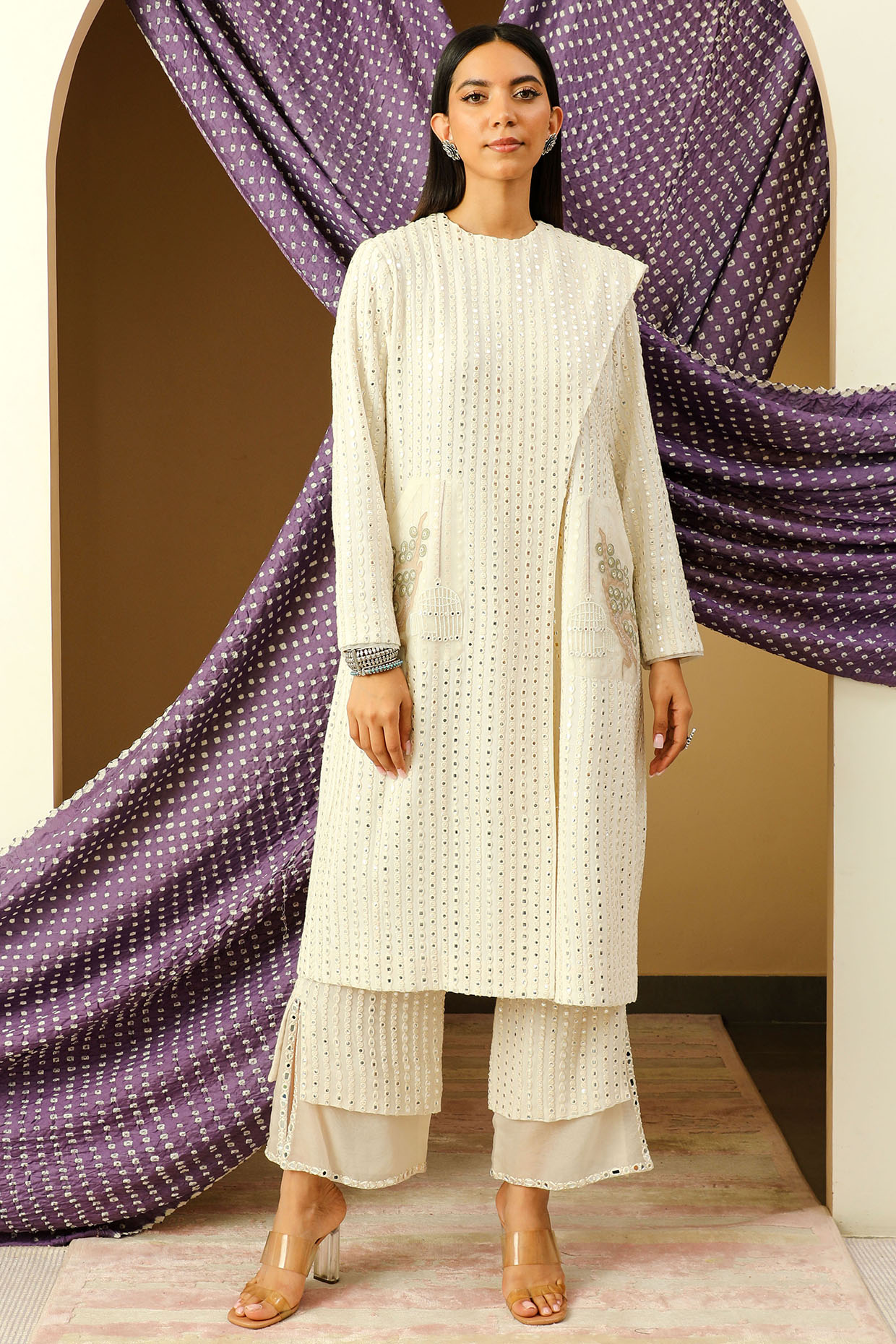 Ivory Embroidered Cigarette Pants by Twenty Nine at Pernia's Pop Up Shop
