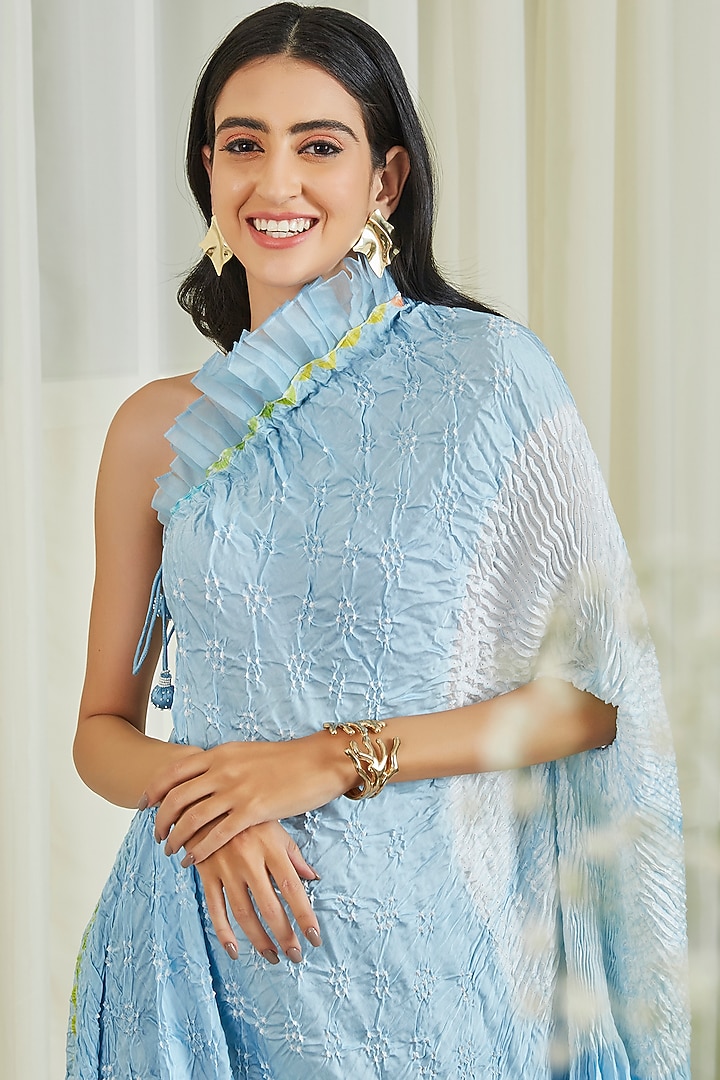 Powder Blue Shibori One-Shoulder Vacation Dress by Twenty Nine at Pernia's Pop Up Shop