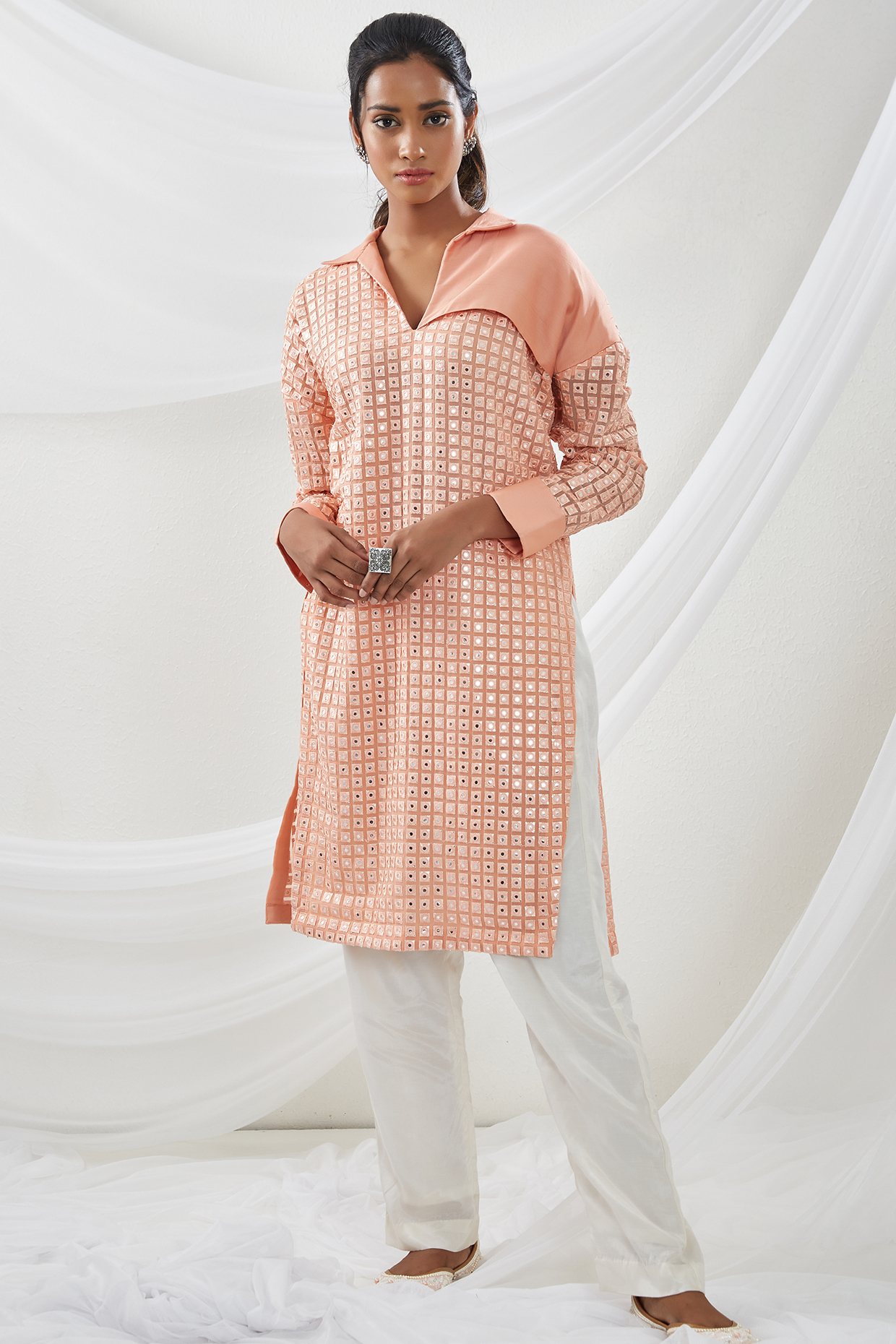 Peach Georgette Tunic Set by Twenty Nine at Pernia's Pop Up Shop