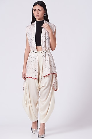 White Modal Satin Dhoti Pants by Twenty Nine