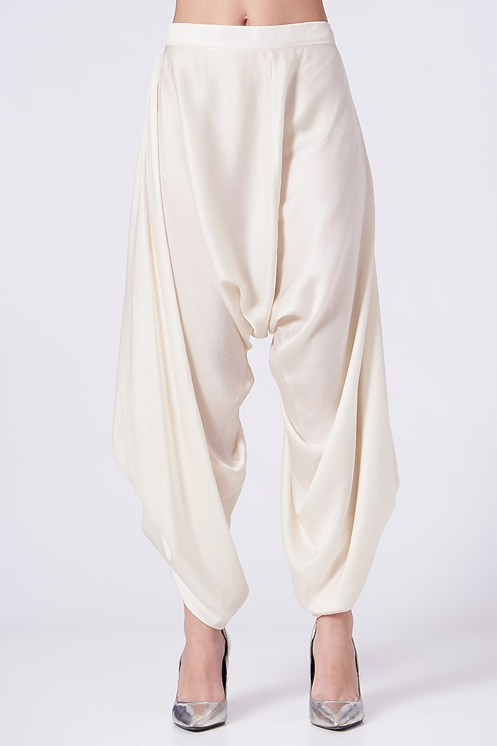 White Modal Satin Dhoti Pants by Twenty Nine at Pernia's Pop Up Shop