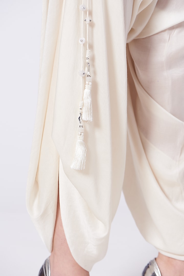 White Modal Satin Dhoti Pants by Twenty Nine at Pernia's Pop Up Shop