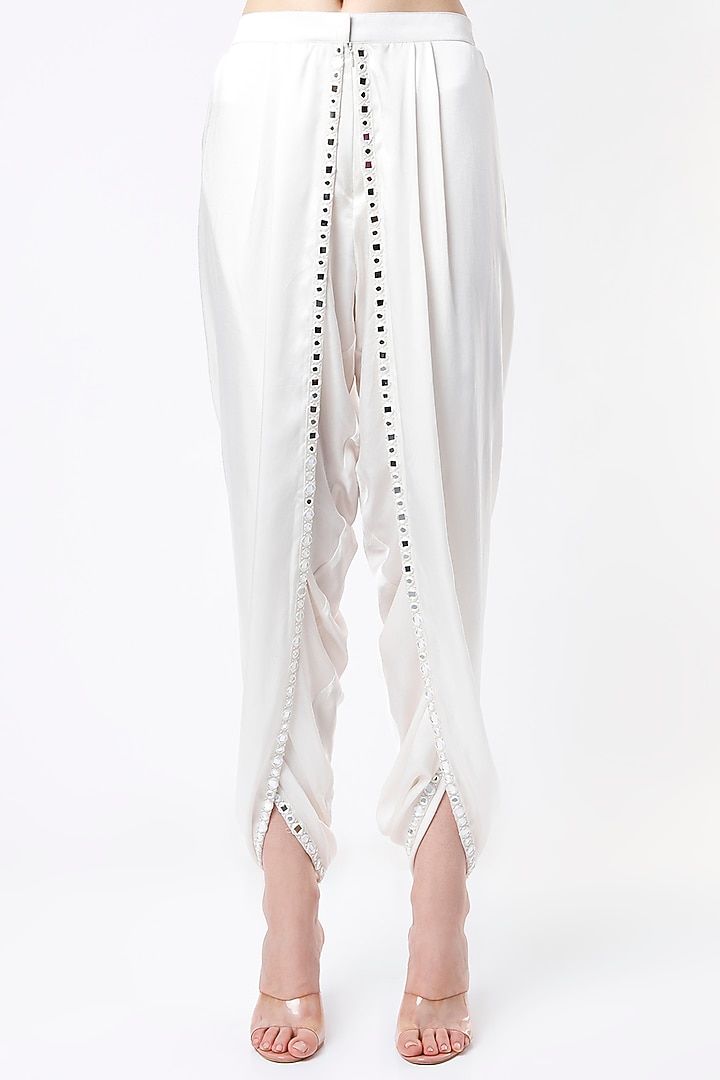 White Hand Embroidered Dhoti Pant by Twenty Nine at Pernia's Pop Up Shop