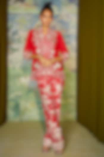 Red Georgette Parsi Gara Jacket by Twenty Nine at Pernia's Pop Up Shop