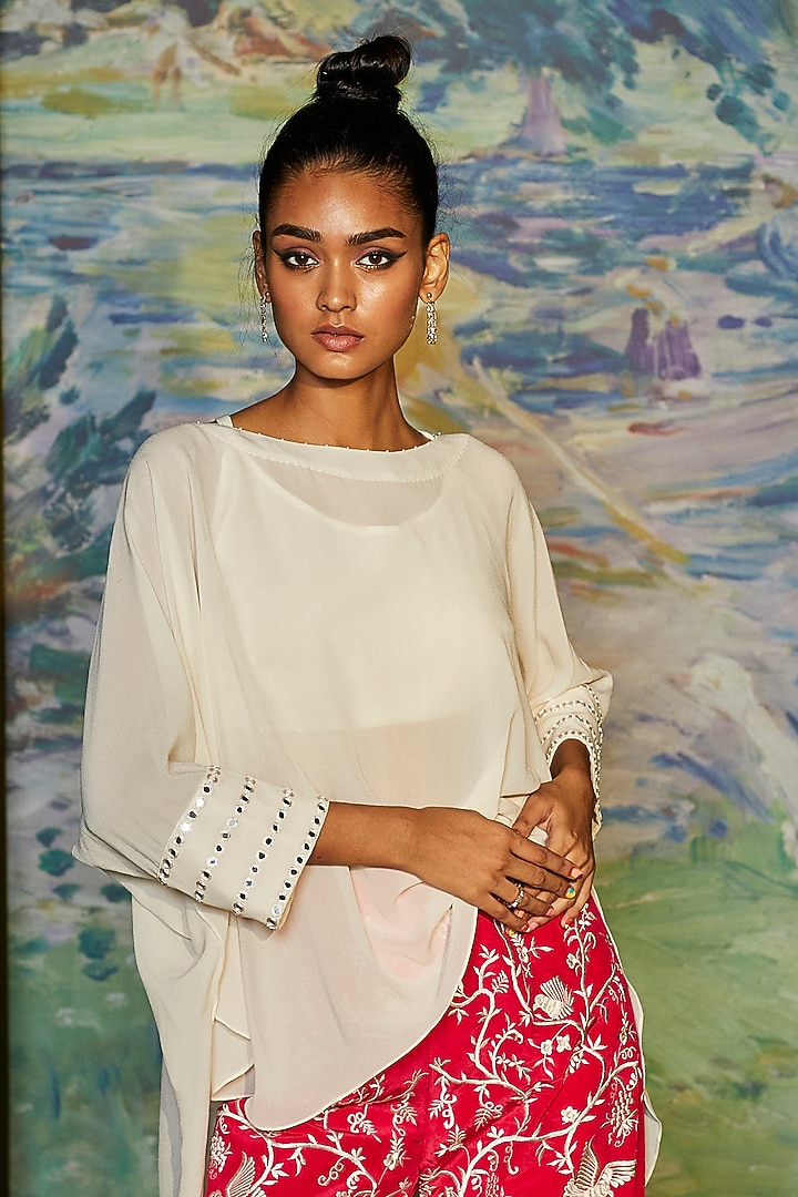 Off-White Embroidered Cape Top by Twenty Nine at Pernia's Pop Up Shop