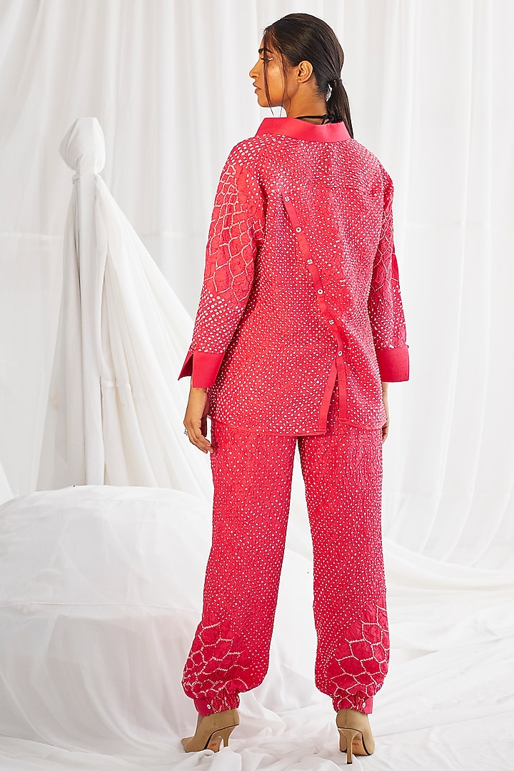 Fuchsia Crushed Silk Bandhani Shirt by Twenty Nine at Pernia's Pop Up Shop