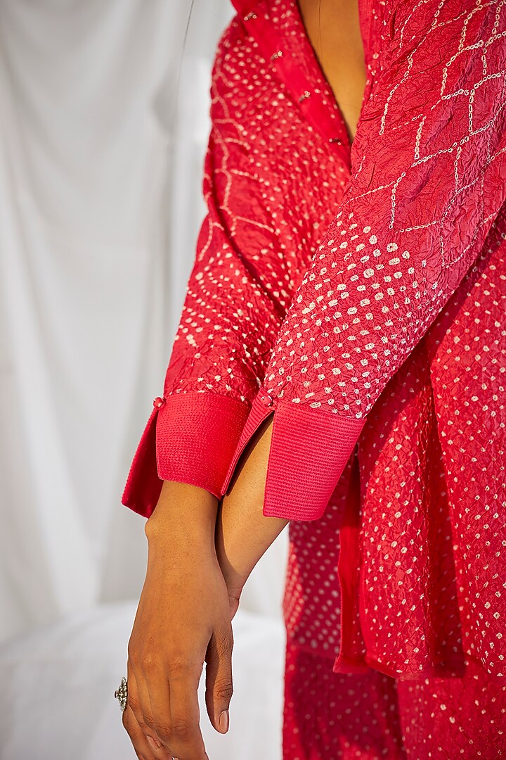 Fuchsia Crushed Silk Bandhani Shirt by Twenty Nine at Pernia's Pop Up Shop