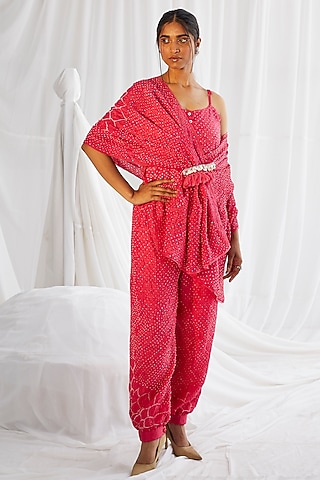 Fuchsia Crushed Silk Scarf Draped Bustier by Twenty Nine