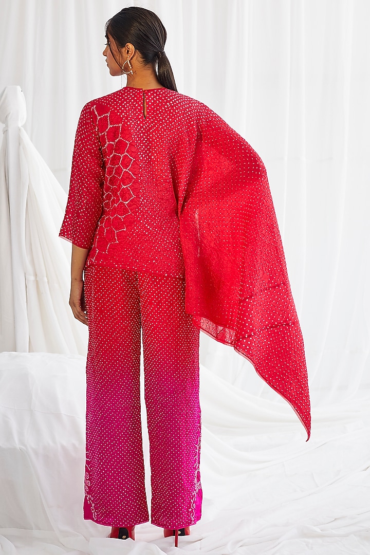Fuchsia Crushed Silk Bandhani Cape Top by Twenty Nine at Pernia's Pop Up Shop